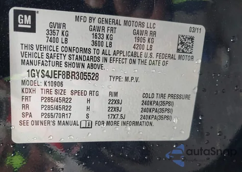 2011 Cadillac Escalade Esv Premium from USA, damaged, VIN 1GYS4JEF8BR305528